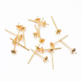Vergoldet Stahl Ohrstecker für Topf-/Anbohrperlen, (50 Paar) - Uniq Perler - 1111489827