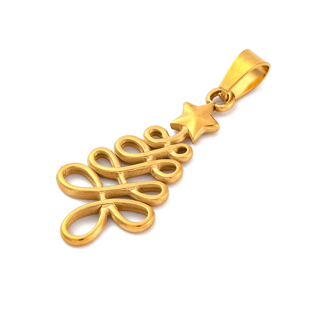 Forgyldt Stål Vedhæng – Juletræ med Stjerne, Vandfast (33x16mm) - Uniq Perler - 