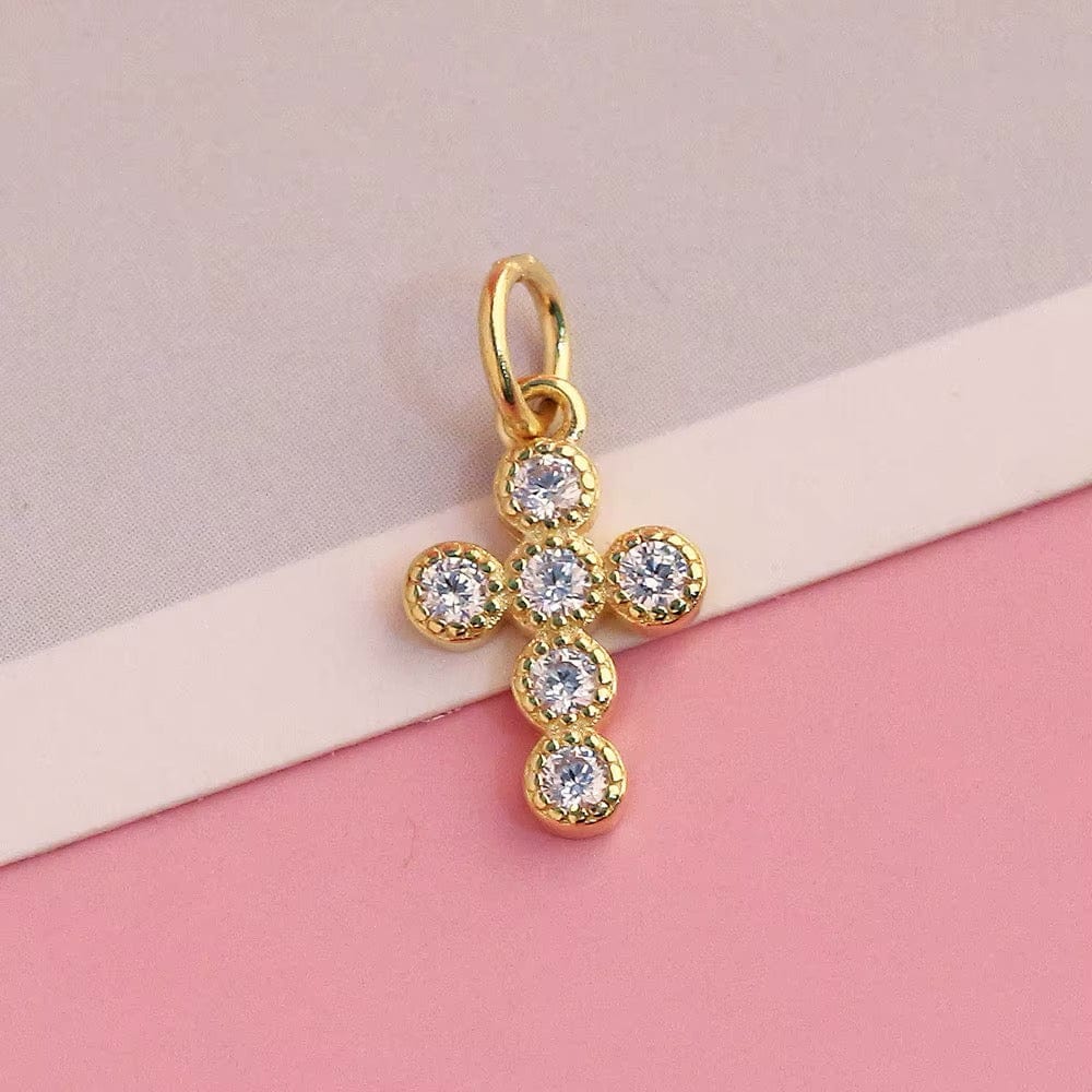 Forgyldt Sterling Sølv 925 Kors Vedhæng Med Klare Zirkronia Sten - Uniq Perler - 114400