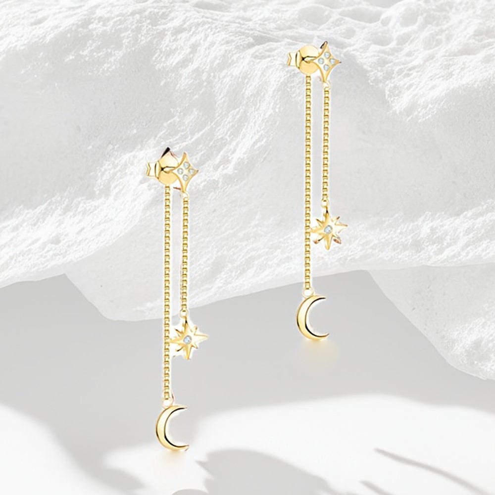 Forgyldt Sterling Sølv 925 Ørestikkere Med Kæde Vedhæng - Uniq Perler - 561847