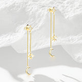 Forgyldt Sterling Sølv 925 Ørestikkere Med Kæde Vedhæng - Uniq Perler - 561847