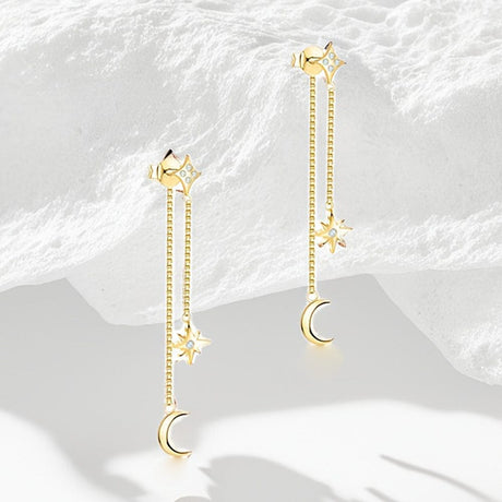 Forgyldt Sterling Sølv 925 Ørestikkere Med Kæde Vedhæng - Uniq Perler - 561847