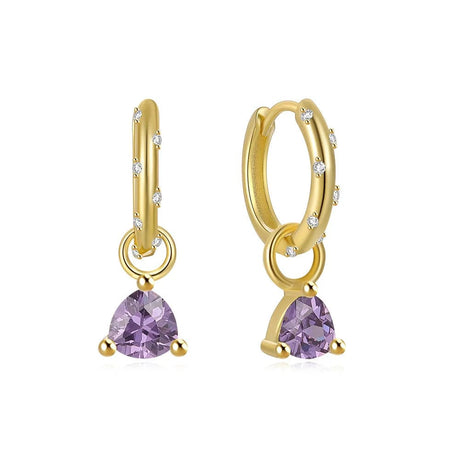 Forgyldt Sterling Sølv 925 Ørestikkere/Creoler Med Lilla Zirkonia Sten - Uniq Perler - 1111490058