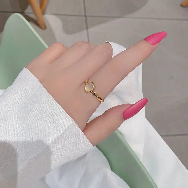 Forgyldt Sterling Sølv 925 Ring Med Agat Perle, Justerbar - Uniq Perler - 554446