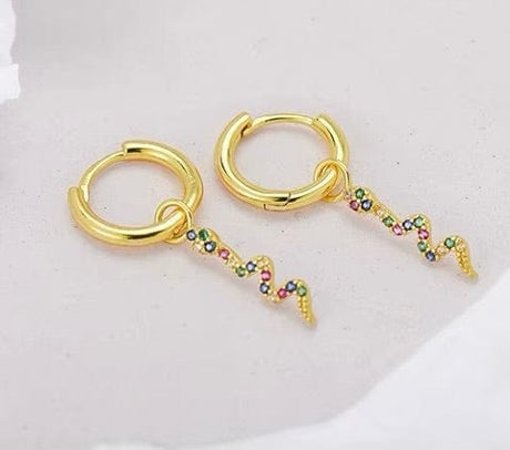 Forgyldt Sterling Sølv Belagt Slange Vedhæng Med Farvet Zirkonia Sten - Uniq Perler - 114393