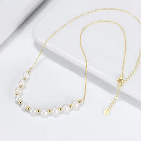 Förgylld Sterling Silver Halsband med Färskvattenpärlor (6mm, 45+5cm) - Uniq Perler - 1111490053