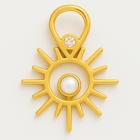 Forgyldt Sterling Sølv Sol Vedhæng med Klar Zirkonia & Perle - Uniq Perler - 2478954