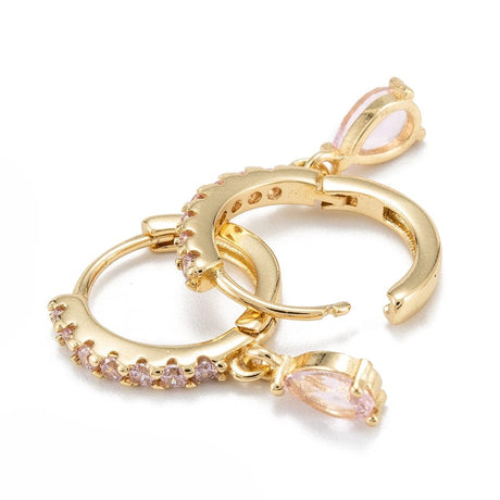 Forgyldte Creoler Med Rosa Zirkonia Dråbe Vedhæng - Uniq Perler - 114907