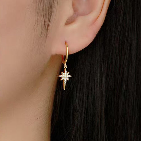 Forgyldte Sterling Sølv 925 Creoler Med Zirkonia Stjerne Vedhæng - Uniq Perler - 791370