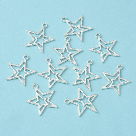 Forsølvet stjerner str. 20x23 mm, 10 stk. - Uniq Perler - 113560