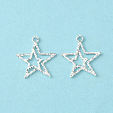 Forsølvet stjerner str. 20x23 mm, 10 stk. - Uniq Perler - 113560