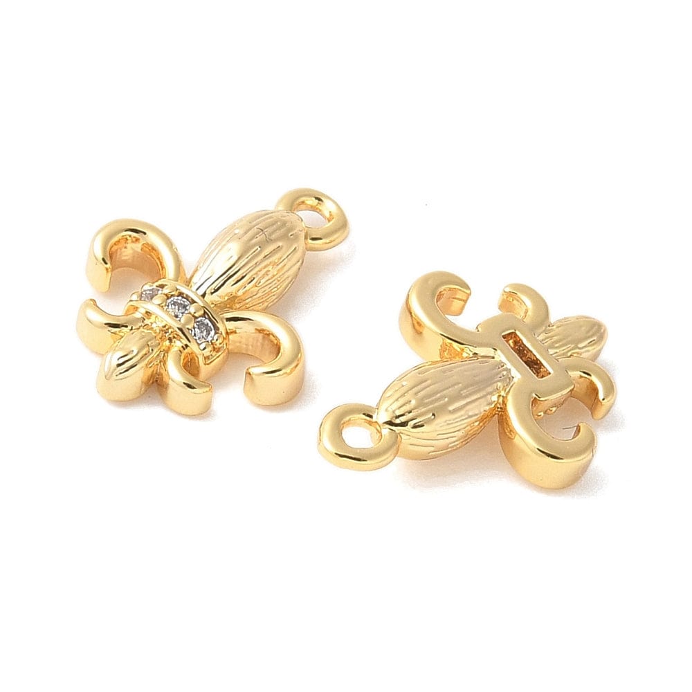Fransk Lilje Vedhæng Med Zirkonia Sten, Langtidsholdbar Forgyldt, 12,5x9,5mm - Uniq Perler - 180029