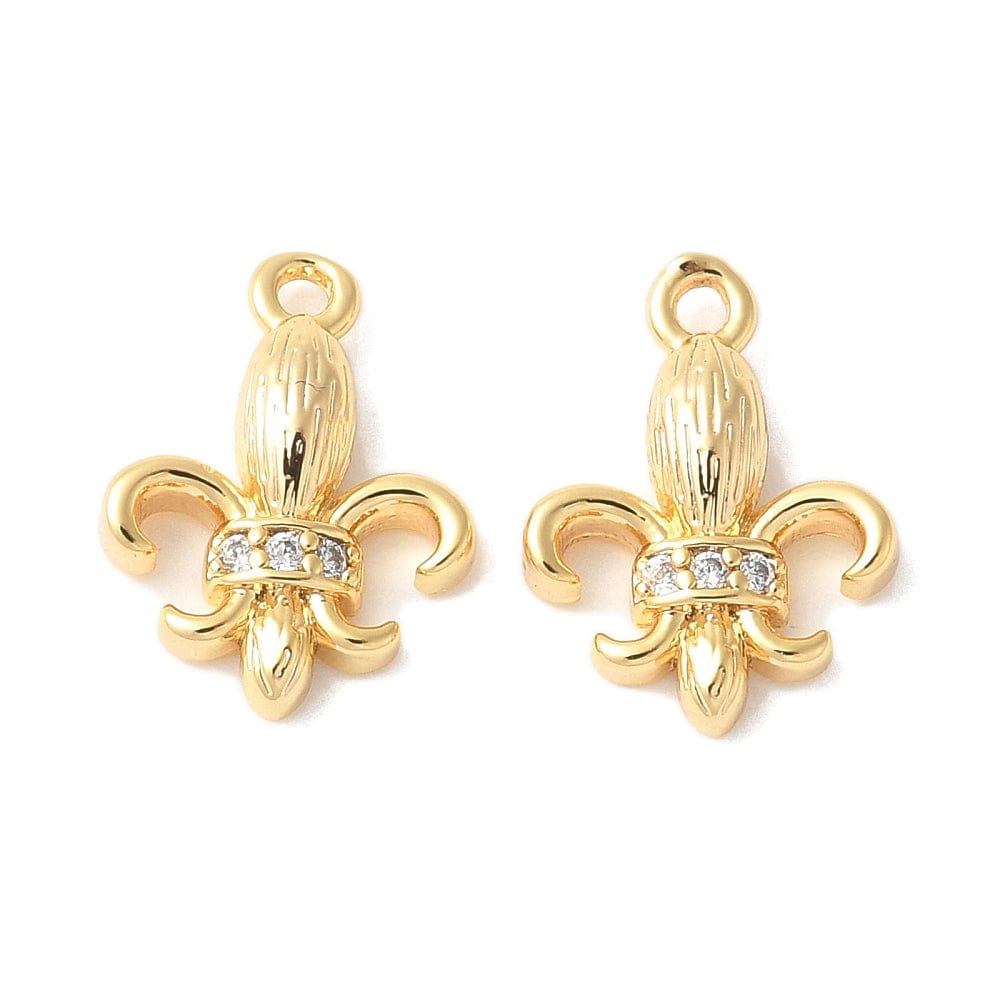Fransk Lilje Vedhæng Med Zirkonia Sten, Langtidsholdbar Forgyldt, 12,5x9,5mm - Uniq Perler - 180029