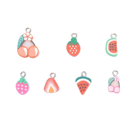 Frugt Vedhæng – Fimo (10 - 18mm) 35 Stk - Uniq Perler - 111273