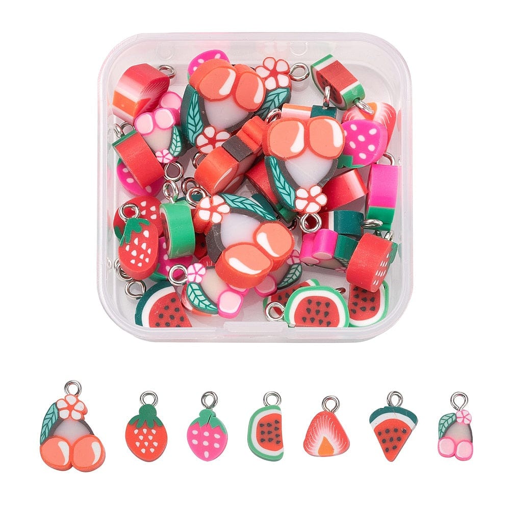 Frugt Vedhæng – Fimo (10 - 18mm) 35 Stk - Uniq Perler - 111273