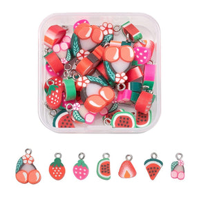 Frugt Vedhæng – Fimo (10 - 18mm) 35 Stk - Uniq Perler - 111273