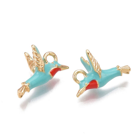 Fugle Vedhæng - Med Farvet Emalje (14x9,5mm) - Uniq Perler - 112747