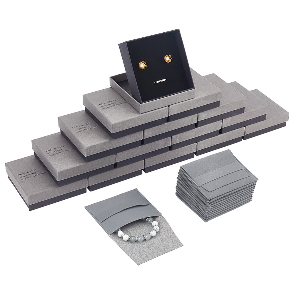 Gaveæske og Smykkepose som Sæt - Grå (8x7,5cm) - Uniq Perler - 483643