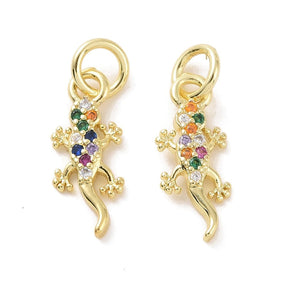 Gecko Pendant With Zirconia Stones, 18K Gold-plated, 15x5x2mm - Uniq Perler - 0000014534