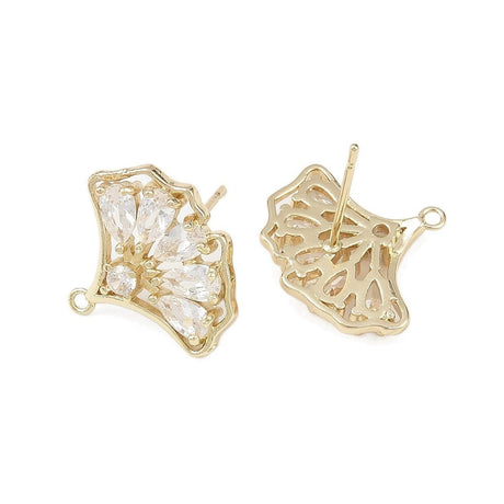 Ginkgo Blad formet ørestikkere, 18K Guldbelagt (17.5x15.5mm) pr. par - Uniq Perler - 