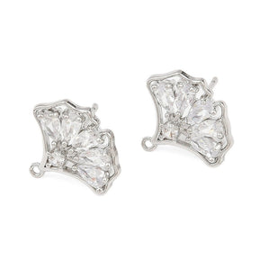 Ginkgo Leaf shaped ear studs, Platinum plated (17.5x15.5mm) per pair - Uniq Perler - 