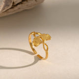 Ginkgo Blad Ring – 18K Forgyldt Stål (13,5mm) - Uniq Perler - 123990