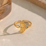 Ginkgo Blad Ring – 18K Forgyldt Stål (13,5mm) - Uniq Perler - 123990