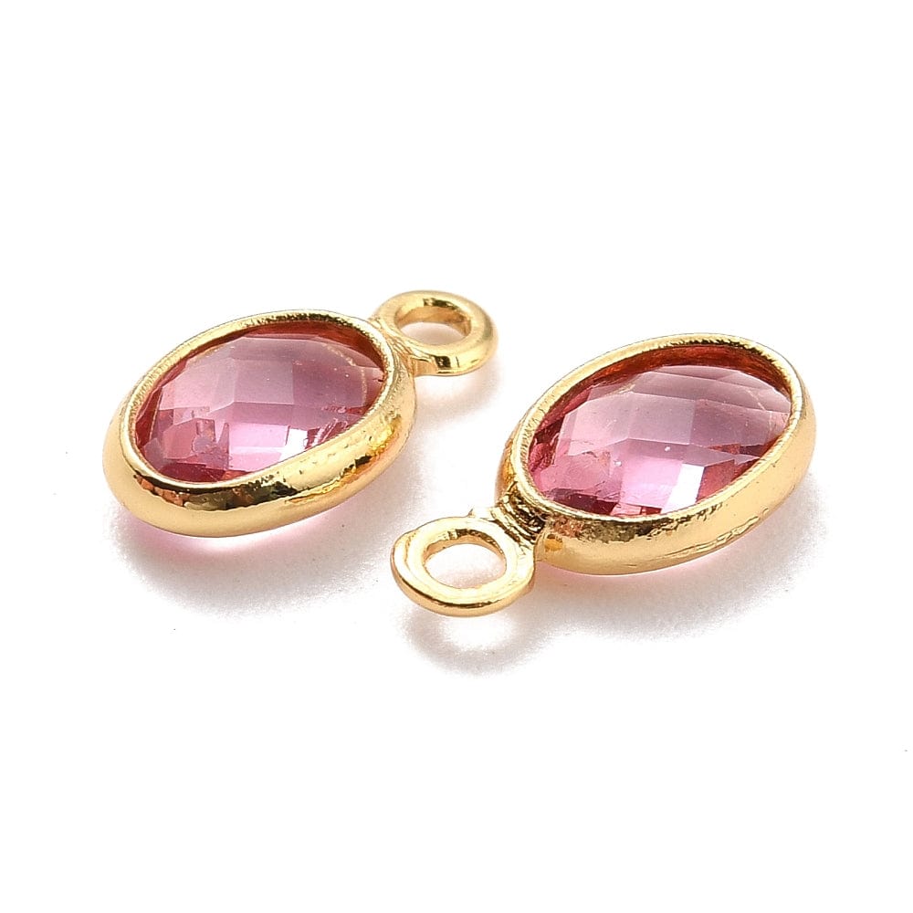 Glas Charm Vedhæng, Rosa, 18K Langtidsholdbar Forgyldt, 9x5x1mm, 4 Stk - Uniq Perler - 346840