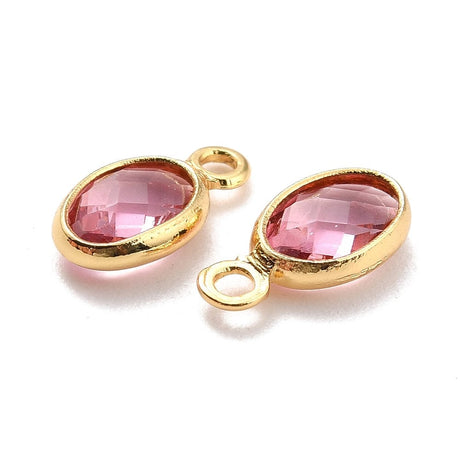 Glas Charm Vedhæng, Rosa, 18K Langtidsholdbar Forgyldt, 9x5x1mm, 4 Stk - Uniq Perler - 346840