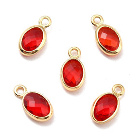Glass Charms Pendant, Red, 18K Long-Lasting Gold Plated, 9x5x1mm, 4 pcs - Uniq Perler - 427843