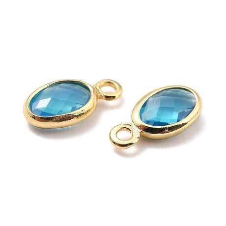 Glas Charms/Vedhæng, Blå, 18K Langtidsholdbar Forgyldt, 9x5x1mm, 4 Stk - Uniq Perler - 467457
