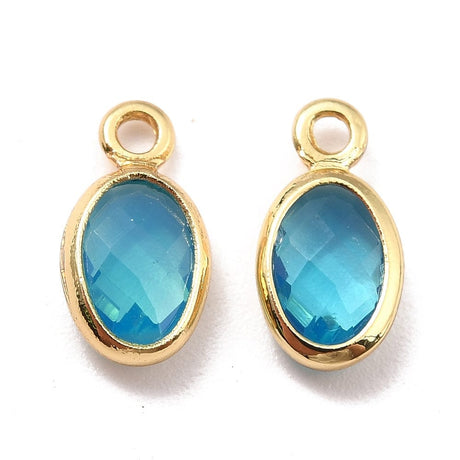 Glas Charms/Vedhæng, Blå, 18K Langtidsholdbar Forgyldt, 9x5x1mm, 4 Stk - Uniq Perler - 467457