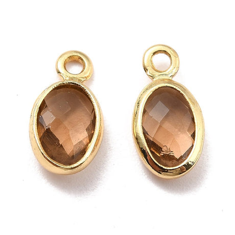 Glas Charms/Vedhæng, Brun, 18K Langtidsholdbar Forgyldning, 9x5x1mm, 4 Stk - Uniq Perler - 1111489982