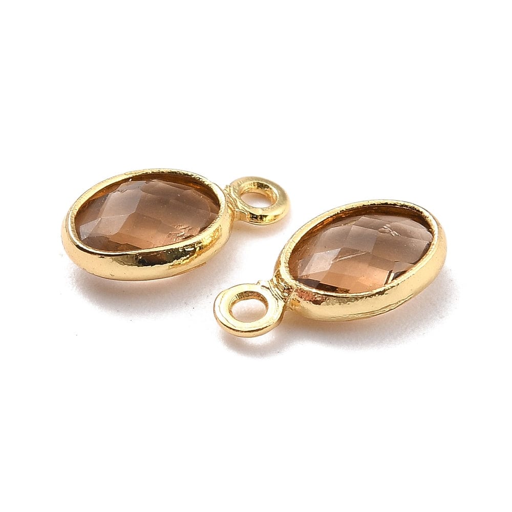 Glas Charms/Vedhæng, Brun, 18K Langtidsholdbar Forgyldning, 9x5x1mm, 4 Stk - Uniq Perler - 1111489982