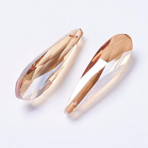Glass Drops – Faceted, Beige (49x14x13mm) 2 pcs - Uniq Perler - 