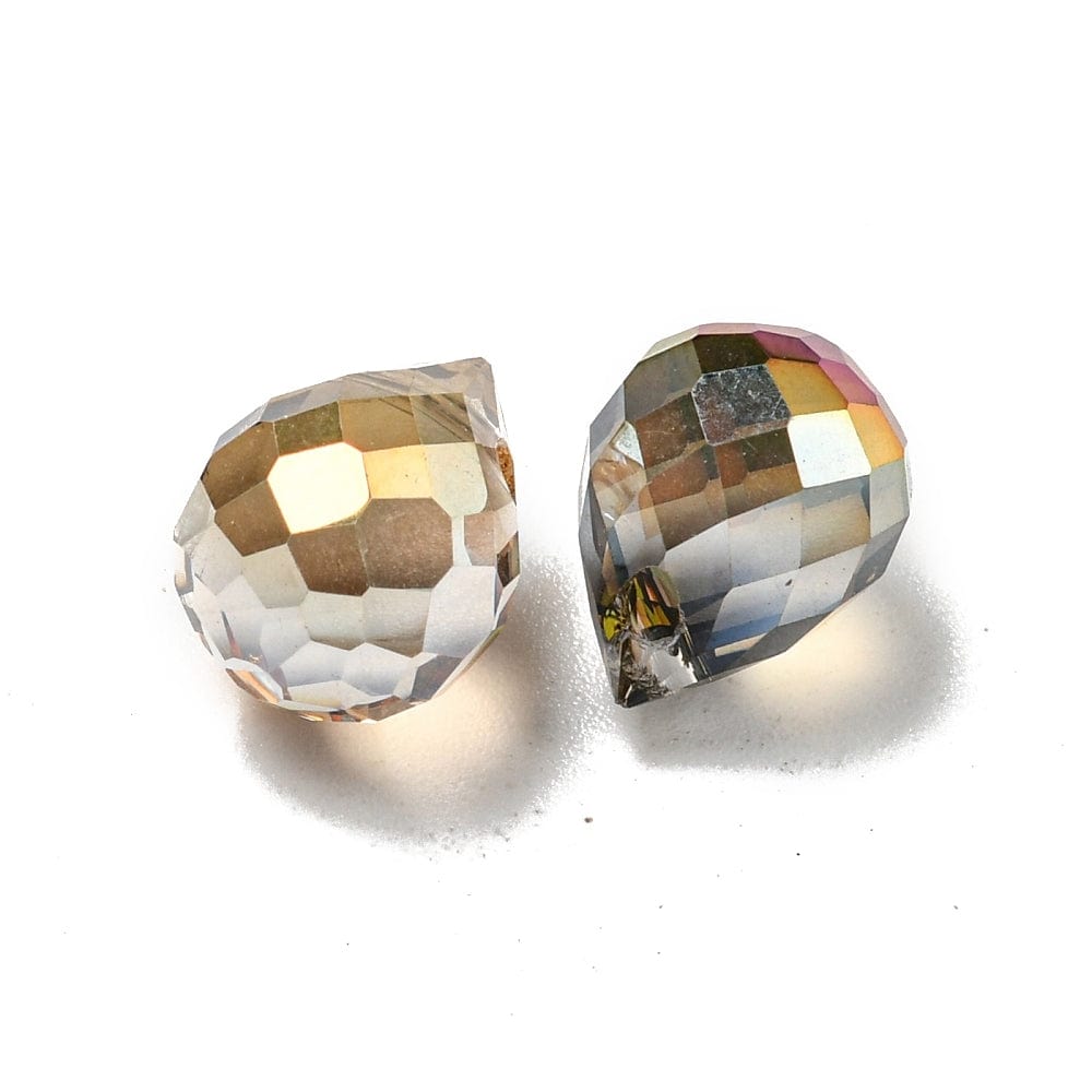 Glas Dråber - Grå/Klar, Facetteret (9,5x8mm), 10 Stk - Uniq Perler - 113161