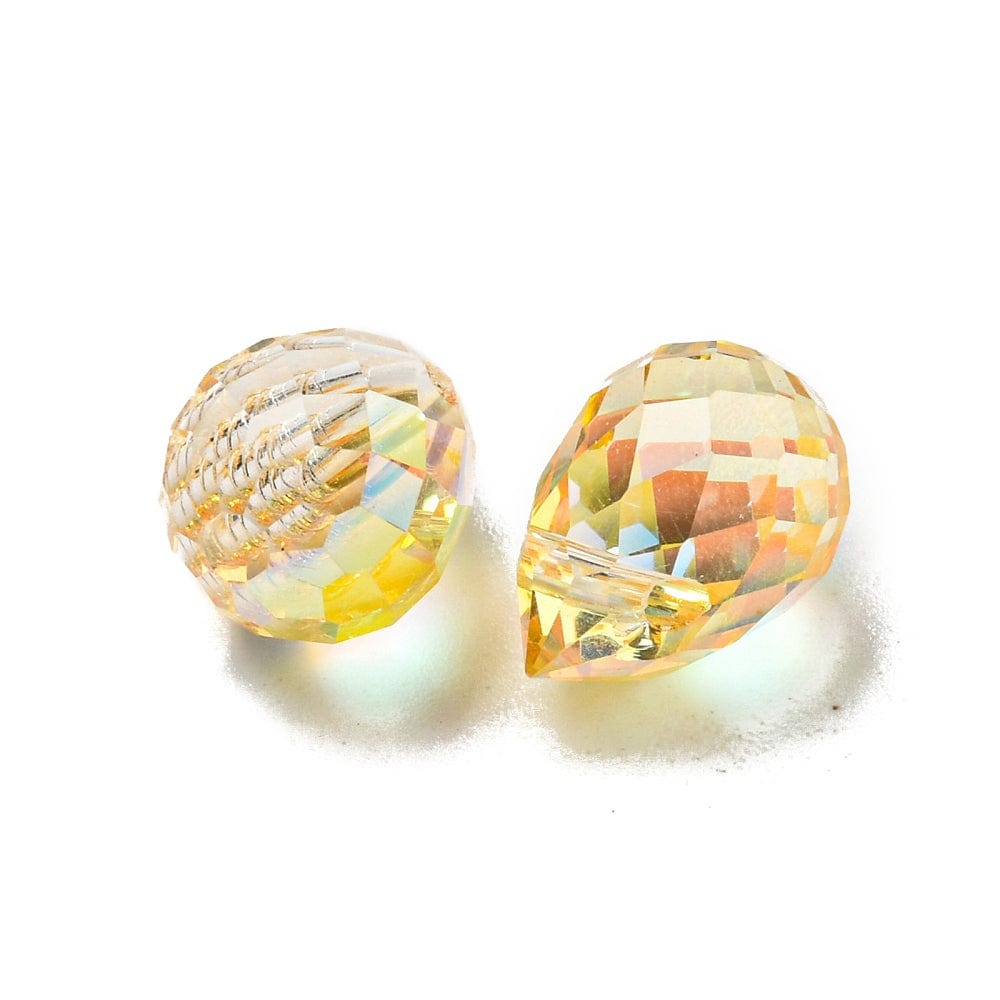 Glas Dråber, Gul, Facetteret, 9,5x8mm, 4 stk. - Uniq Perler - 112726