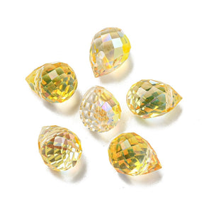 Glass Drops, Yellow, Faceted, 9.5x8mm, 4 pcs. - Uniq Perler - 112726