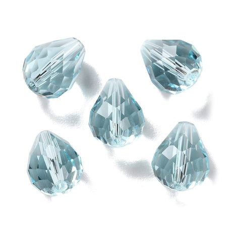 Glas Dråber - Lys Blå, Facetteret (8x10mm) 10 stk. - Uniq Perler - 114133