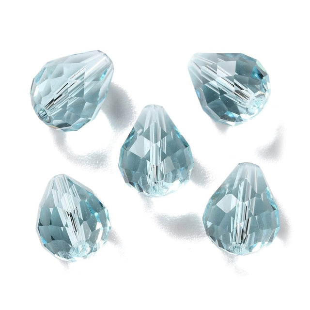 Glas Dråber - Lys Blå, Facetteret (8x10mm) 10 stk. - Uniq Perler - 114133