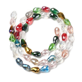 Glas Tropfen, gemischte Farben, elektroplattiert, 15x10mm, 65cm Strang - Uniq Perler - 111850