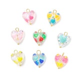 Glas Hjerte Vedhæng – Mix Farver, Forgyldt Øje (17x13,5mm) 6 stk - Uniq Perler - 115517