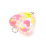 Glas Hjerte Vedhæng – Mix Farver, Platinfarvet Øje (17x13,5mm) 6 stk - Uniq Perler - 115516