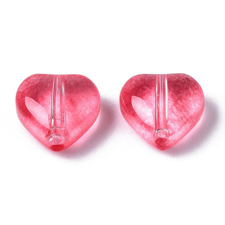 Glas Hjerter, Cerise, (7,5x8mm), 6 Stk. - Uniq Perler - 111412