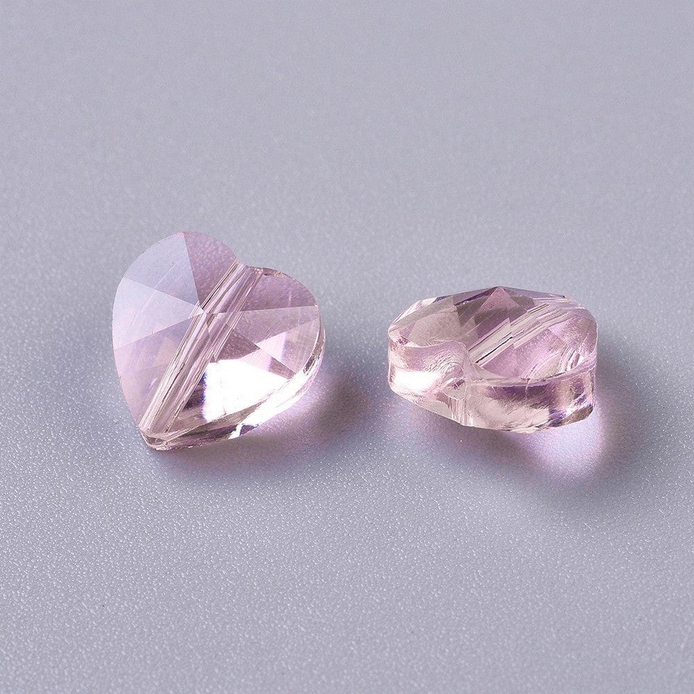 Glas Hjerter, Rosa, Facetteret, 10x10x7mm, 10 Stk - Uniq Perler - 1111489969
