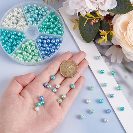 Glas Perle Mix – Deep Sky Blue (6–7mm, 300 stk) - Uniq Perler - 117622