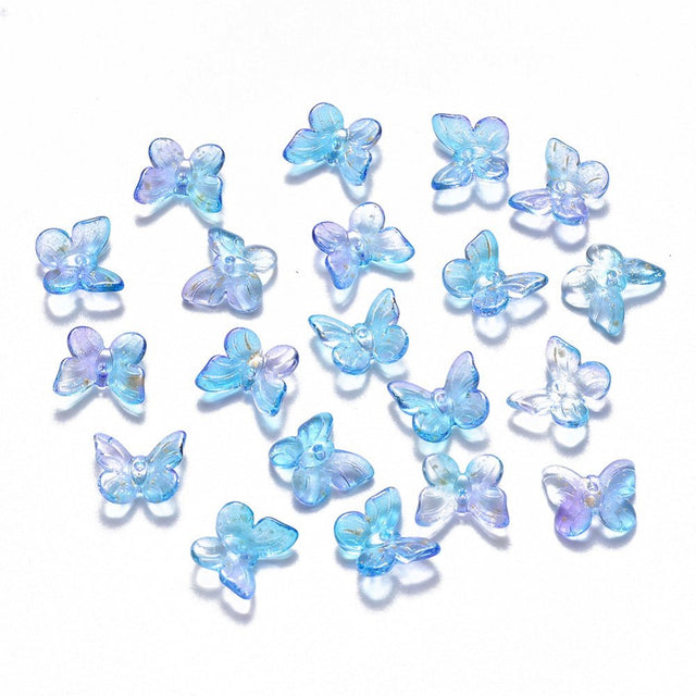 Glass Butterflies - Blue (9.5x11mm), 10 pcs - Uniq Perler - 117094