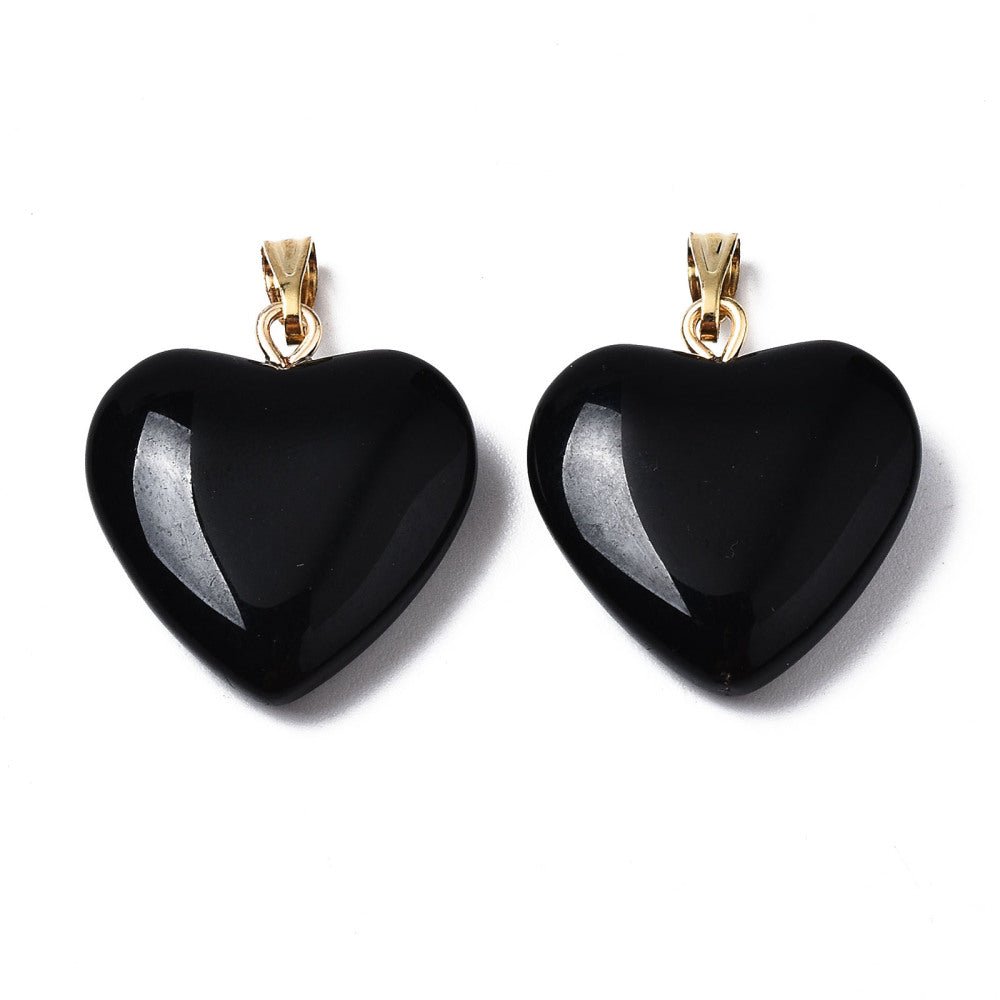 Glas Vedhæng – Hjerte Sort med Forgyldt Bail (22mm) - Uniq Perler - 