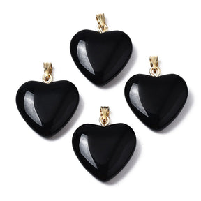 Glass Pendant – Heart Black with Gold-plated Bail (22mm) - Uniq Perler - 