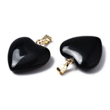 Glas Vedhæng – Hjerte Sort med Forgyldt Bail (22mm) - Uniq Perler - 